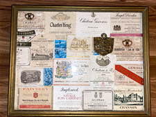 Framed Original 1969 Wine Labels Collage Wall Decor, Multicolor picture
