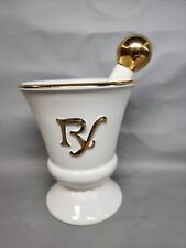 Owens Illinois RX Porcelain White & Gold Mortar & Pestle Pharmacist Gift 7