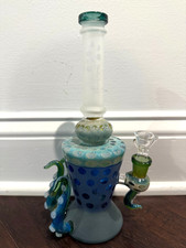 9.5” Premium Glass Water Pipe Art Loch Ness Sea Monster Etched Boat 14mm picture