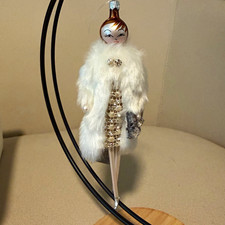 De Carlini for Neiman Marcus Lady Glass Hanging Ornament w/ Faux Fur Coat picture