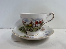 Vintage Regency English Porcelain Cup & Saucer with Fox Hunting Scene picture