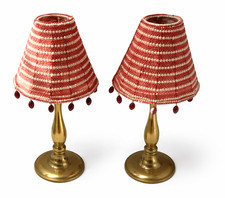 2 Zodax  Los Angeles CA Brass  Candlesticks Tea light holder & Glass Bead Shades picture