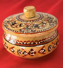 Vtg Ukrainian Hucul Folk Art Hand Painted Wood Trinket Jewelry Box Birds 3” picture