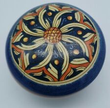Pottery Trinket Box Hand Painted Blue Floral  2.5
