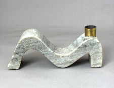 Postmodern Marble Taper Candle Holder Wave Squiggle Brass MCM Candlestick 8 In picture