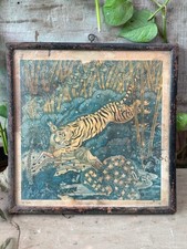 Antique Old Lion Hunting Forest Print Framed picture
