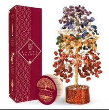 Karma Pledge Crystal Tree Of Life 7 Chakra Gemstone Wood Base 300 Beads New picture