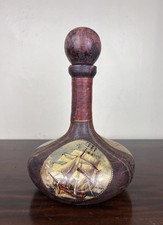 VTG Italian Leather Wrapped Decanter Old Money Ships Nautical 11
