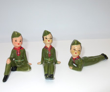 3 Vtg Japan Enesco Ceramic Boy Scout BSA Figurines Posing Christmas Village picture