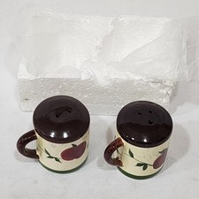 Daxin Apple Ceramic Salt & Pepper Shaker Set Green Brown Red 2 Piece picture