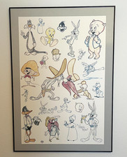 Vtg 90s Virgil Ross Bugs & Friends Framed Art Print Looney Tunes Warner Bros COA picture