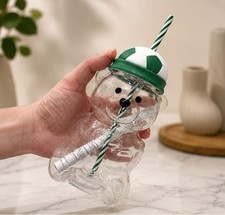 Starbucks FIFA World Cup Bearista Bear Glass Tumbler Soccer Ball Lid Cold Cup picture