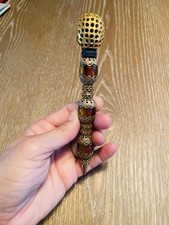 Unique Artisan Collectible Ballpoint Pen - Carved Head, Amber Glass, Filigree picture