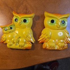 Vintage 1977 Miller Studio Chalkware Set Of 2 Owls Wall Hangers Decor  picture