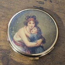 Vintage Mme Vigee Le Brun Mother Daughter Compact Powder Mirror Gold Tone Metal picture