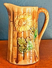 Very Old Majolica Daisy Cream Pitcher with Bamboo Texture picture