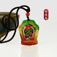 4.2cm Feng Shui Green Tara Pendant Sanskrit Tibetan Buddhist Amulet Necklace picture