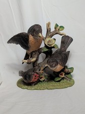 Vintage Arnart Royal Crown Robin Family Porcelain Figurine Music Box J. Byron picture