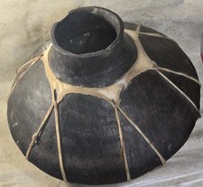 Vintage Tarahumara Pottery Pot Vase- Rawhide Wrap Decor 12