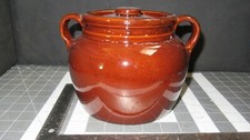 Vintage Brown Glazed Bean Pot Crockery Marked