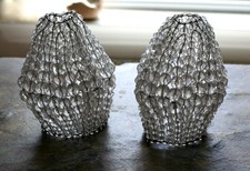 Antique French European Faceted Crystal Glass Beaded Candelabra Bulb Covers Pair picture