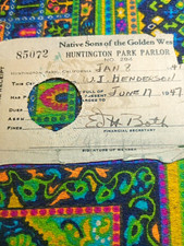 Native Sons of the Golden West Huntington Park Parlor 294 CA 1947 dues receipt picture