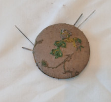 Vintage 18th-19th Century Pin Cushion With Delicate Hand Embroidery 2 3/8