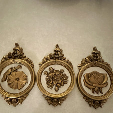 1970’s Hollywood Regency wall plaque - set of three. Gold 8x14 inches picture