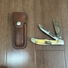 VTG Ka-Bar Union Cut Co Olean, NY Stag V111/78 Dog Head Folding Double Knife picture
