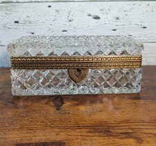 LG Antique French Baccarat Heavy Cut Glass Jewelry Casket Ormolu Box 8.5
