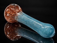 Glass Tobacco Hand Pipe Aqua Blue Amber Speckled Art Glass Design picture
