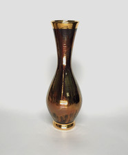 Ceramic Purple Blue Drip Glaze over Gold Gilt Bud Vase Handmade Signed picture