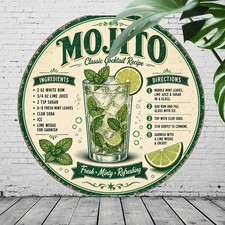 Refreshing Mojito Cocktail Recipe Round Metal Sign Home Bar Pub Decor picture