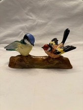 Crown Staffordshire Goldfinch Blue Tit Birds on Branch Figurine England Vintage picture