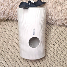 Rae Dunn KNOCK Ceramic Log Birdhouse White Woodgrain Artisan Collection Magenta picture