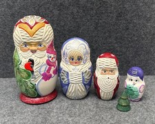 Vintage Hand Painted Carved Russian Santa Matryoshka Nesting Doll - 5 Pce picture