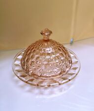 PINK DEPRESSION GLASS ROUND COVERED BUTTER DISH  EXCELLENT CONDITION 6-1/2
