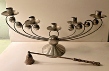 VTG Retro 16” Handmade Mexican Tin 5 Arm Candelabra Swirl Scroll  Ball w/Snuffer picture