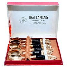 Vintage Thai Brass Buddha Spoons Set of 6 Bangkok Thailand Lapidary Namaskara  picture