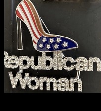 TRUMP PIN X2 REPUBLICAN WOMAN USA RED WHITE BLUE PATRIOT GOP MAGA RHINESTONE New picture