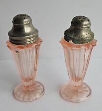 Pink Depression Glass Salt Pepper Shaker Set Ribbed Sierra Pinwheel 1931-33 Vtg picture