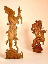 Vintage Carvings Mayan/Aztec Figures & Feathered Serpent Quetzalcoatl Wall Art 2 picture