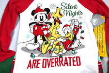 SILENT NIGHTS ARE OVERATED Disney Mickey Donald Pluto Christmas Pajamas Sz 4 Kid picture