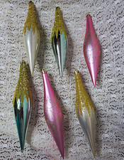 6pc Christmas Glass Shatterproof Vintage Style Teardrop Ornaments  picture