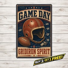 Retro Helmet Illustration Football Wall Art Metal Plaque 8x12 picture