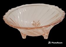 Vintage Jeanette Glass Pink Depression Swirl Three Footed Candy Dish Bowl 5.5