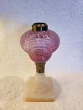 Antique Victorian Latticinio Stripe/ Reeded Swirl Kerosene peg Lamp picture