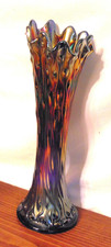 Vtg Northwood Tree Trunk Radium Blue Carnival Glass Std Vase 10-1/2