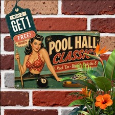 Retro Billiards Pool Hall Game Room Club Sign Metal Tin Sign picture