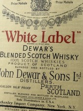 Vtg 1950's Dewar's White Label Blended Scotch Whiskey 1/2 Gallon Large Bottle picture